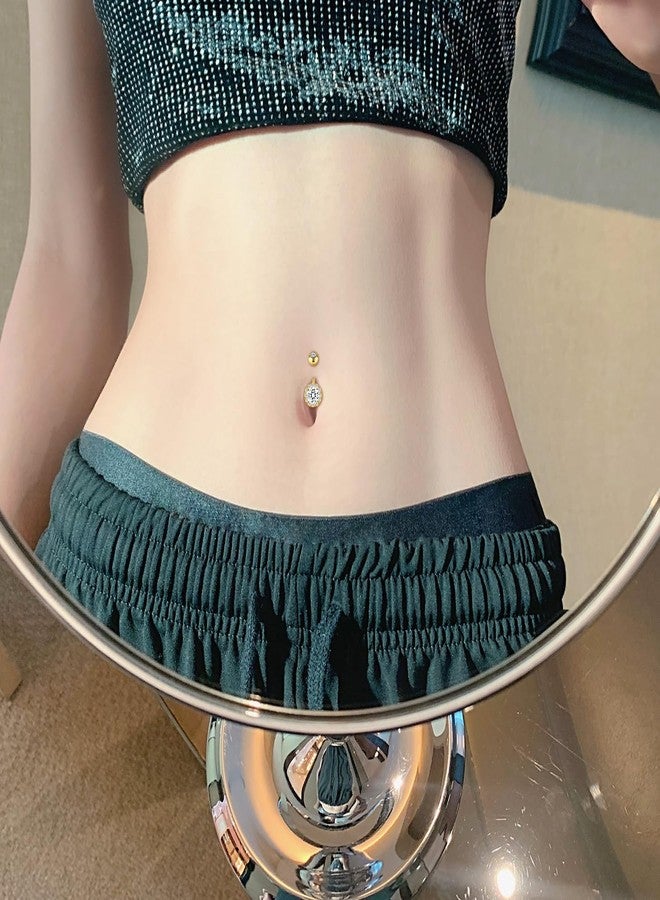JFORYOU 4PCS Gold1/4 Inch Short Belly Button Rings 14G 6mm Stainless Steel Clicker Belly Rings Sparkly CZ Navel Rings for Women Men - Image 4